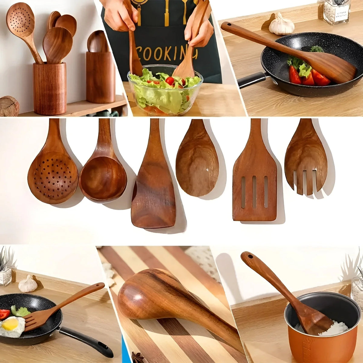 Kitchen Utensil Set Natural Wood Nonstick-Safe 7-Piece
