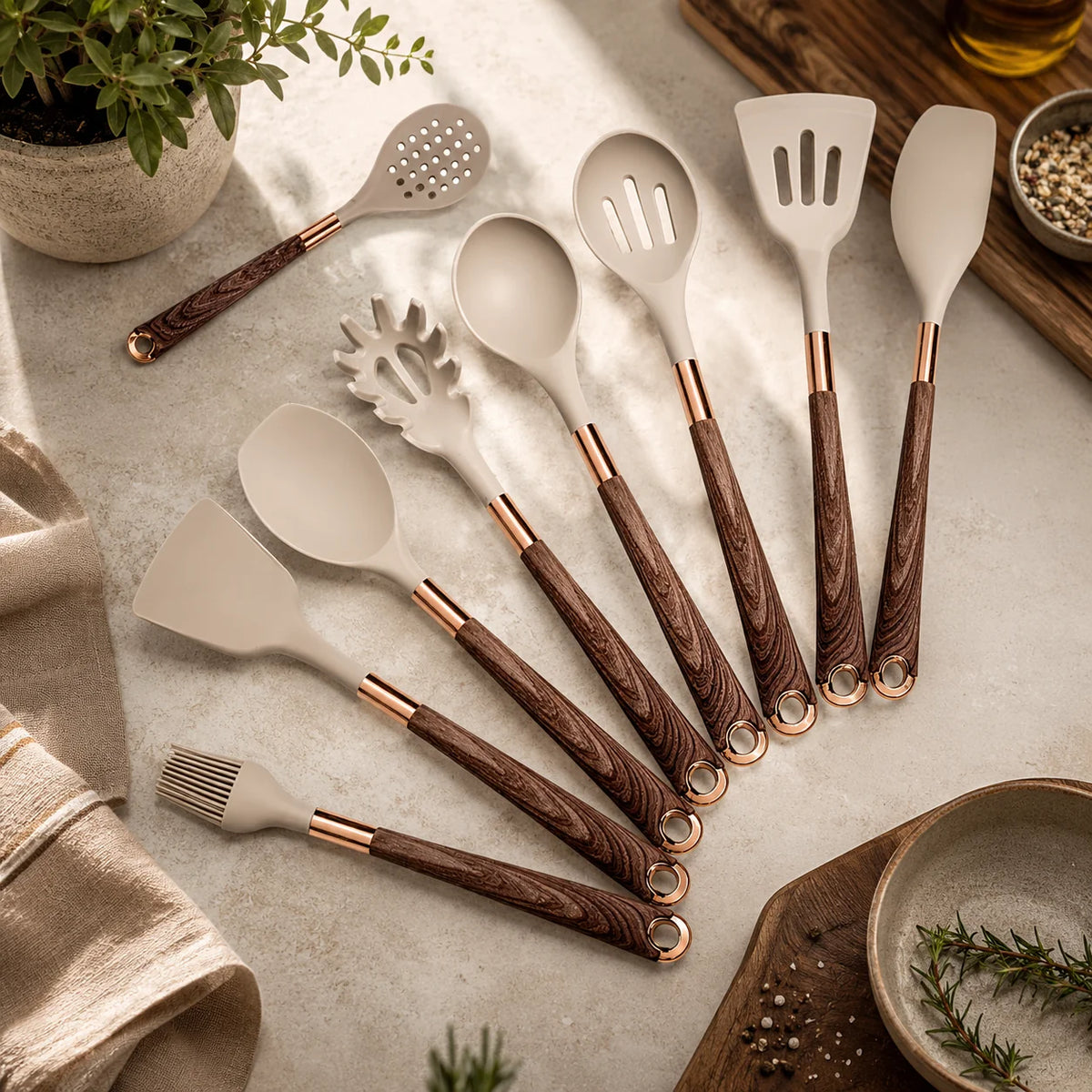 Kitchen Utensils Set Silicone Heads & Wood Handles