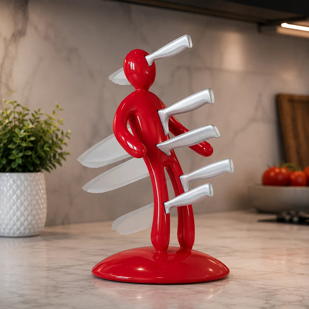 Knife Stand Human-Shaped 5-Slot ABS & Stainless Steel