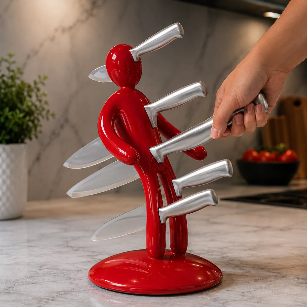 Knife Stand Human-Shaped 5-Slot ABS & Stainless Steel