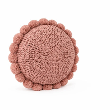 Knitted Round Throw Pillow With Pom-Pom Trim