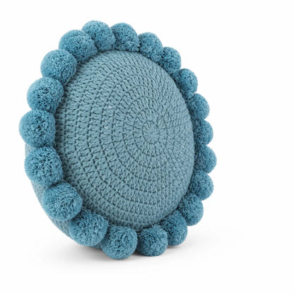 Knitted Round Throw Pillow With Pom-Pom Trim
