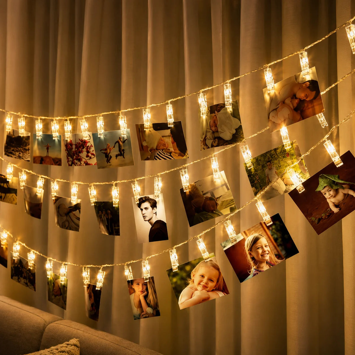 LED String Lights Photo Clips Battery-Powered & Waterproof