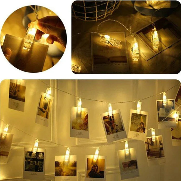 LED String Lights Photo Clips Battery-Powered & Waterproof