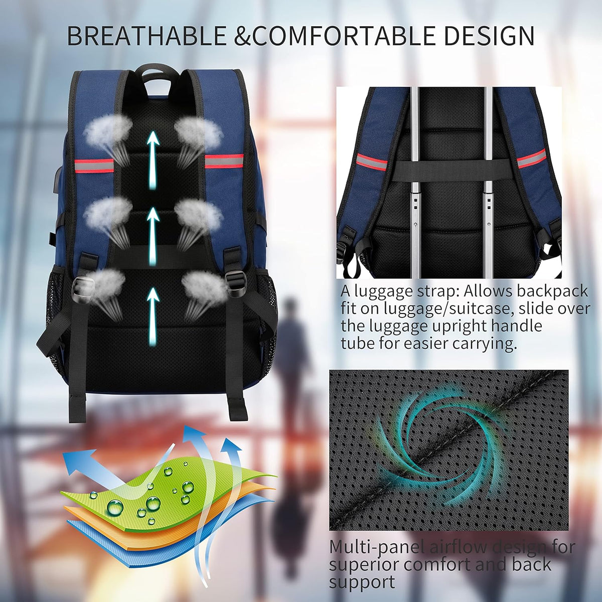 Laptop Backpack 17.3-Inch Waterproof USB Charging RFID Pocket