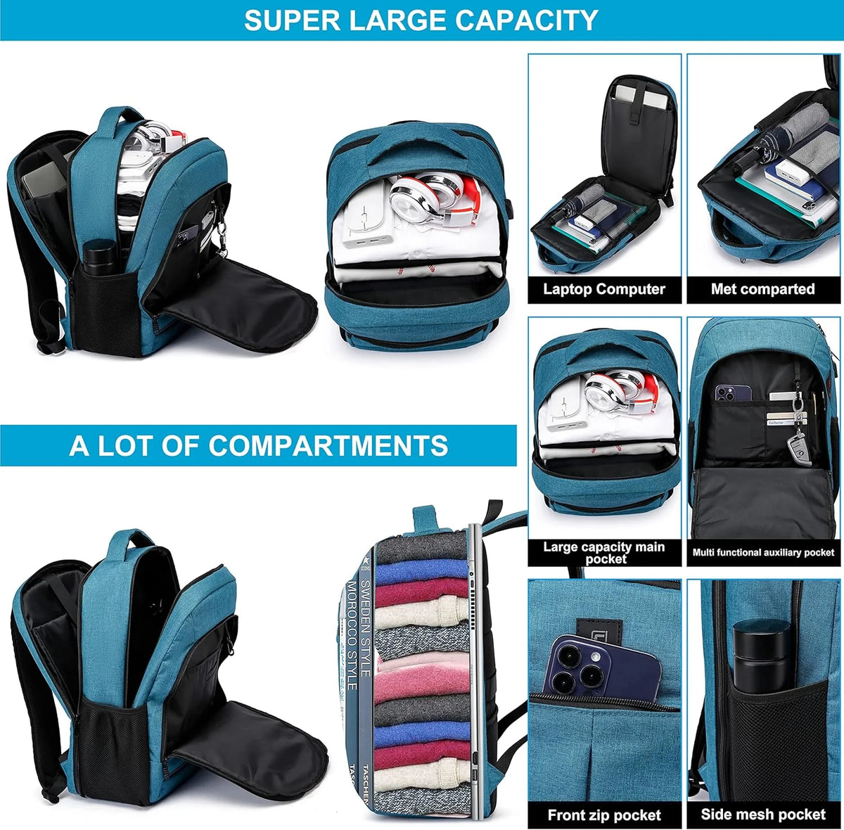 Laptop Backpack 17.3-Inch Waterproof USB Charging RFID Pocket