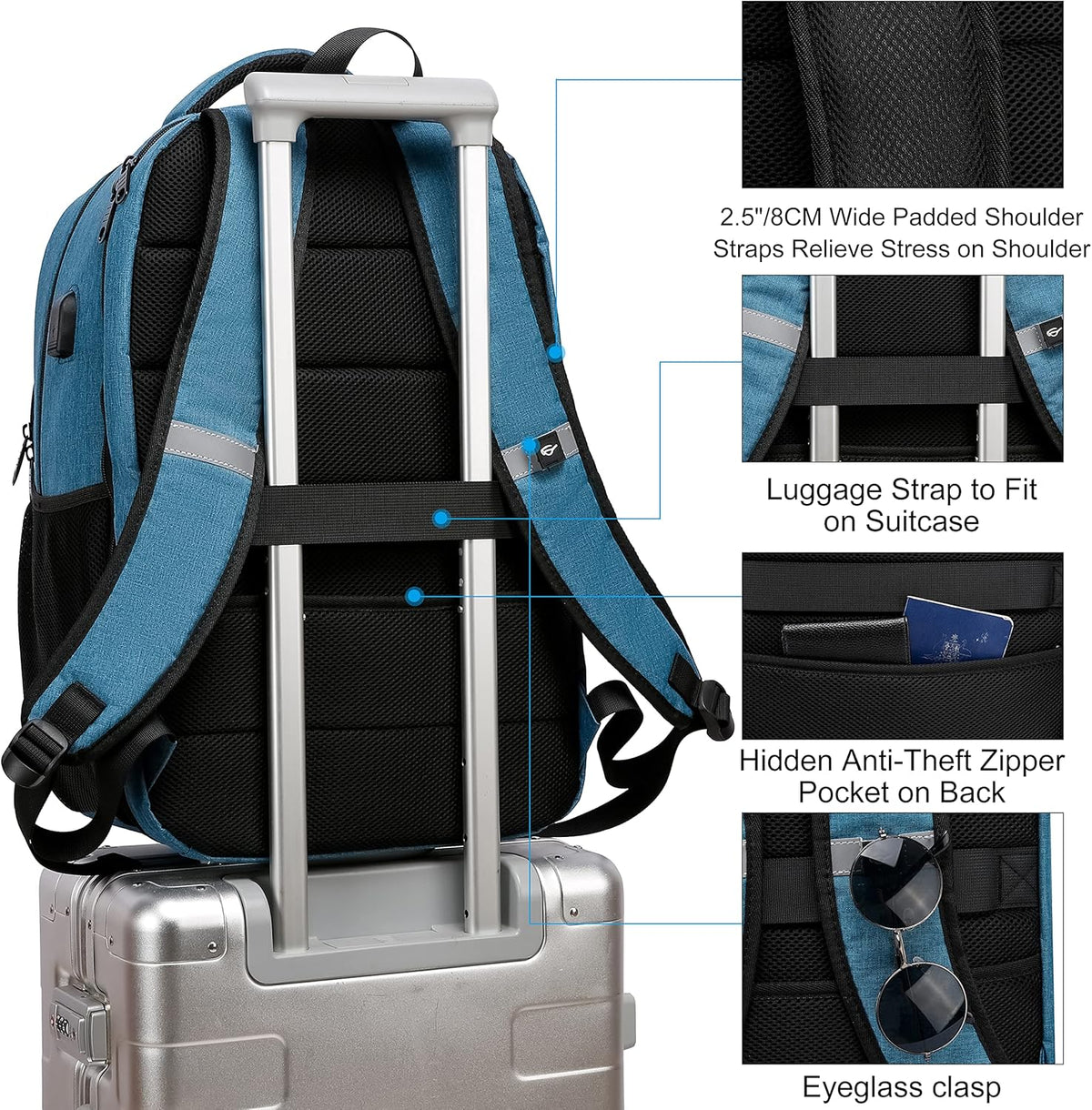Laptop Backpack 17.3-Inch Waterproof USB Charging RFID Pocket