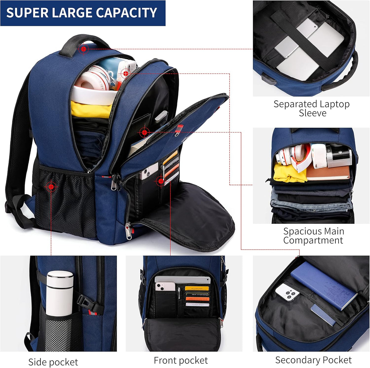 Laptop Backpack 17.3-Inch Waterproof USB Charging RFID Pocket