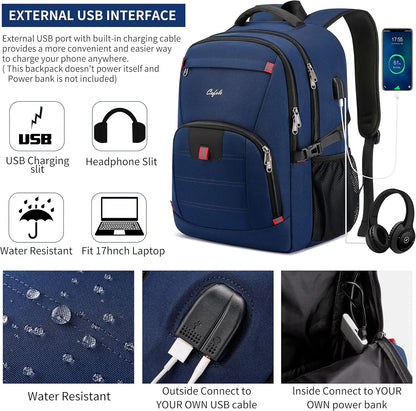 Laptop Backpack 17.3-Inch Waterproof USB Charging RFID Pocket
