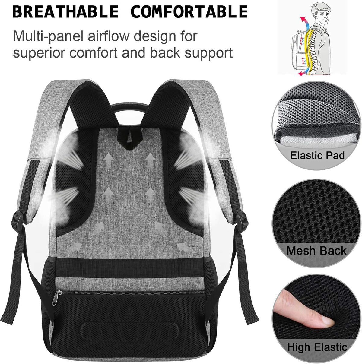 Laptop Backpack Anti-Theft USB Charging Waterproof Fits 15.6-Inch Laptop