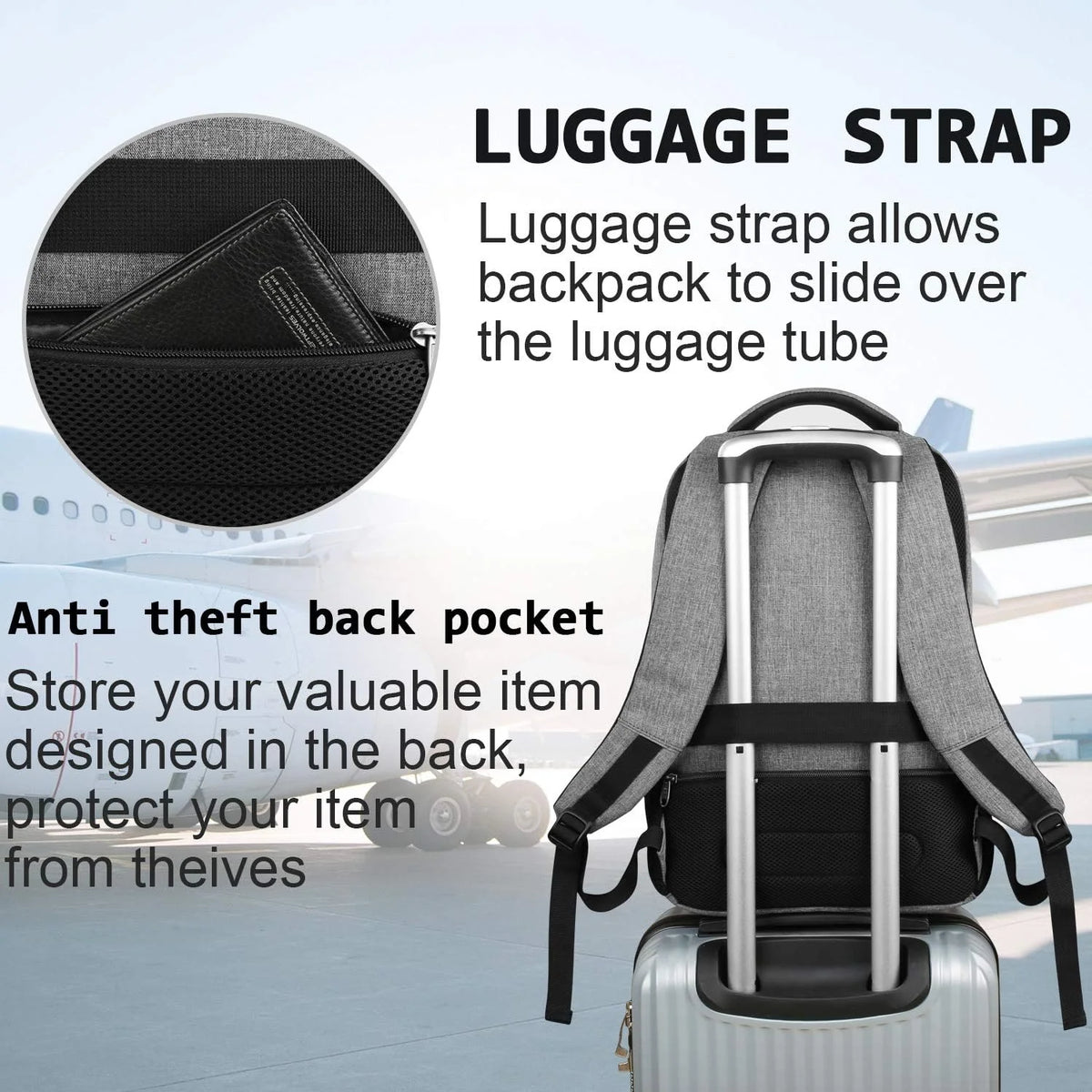 Laptop Backpack Anti-Theft USB Charging Waterproof Fits 15.6-Inch Laptop