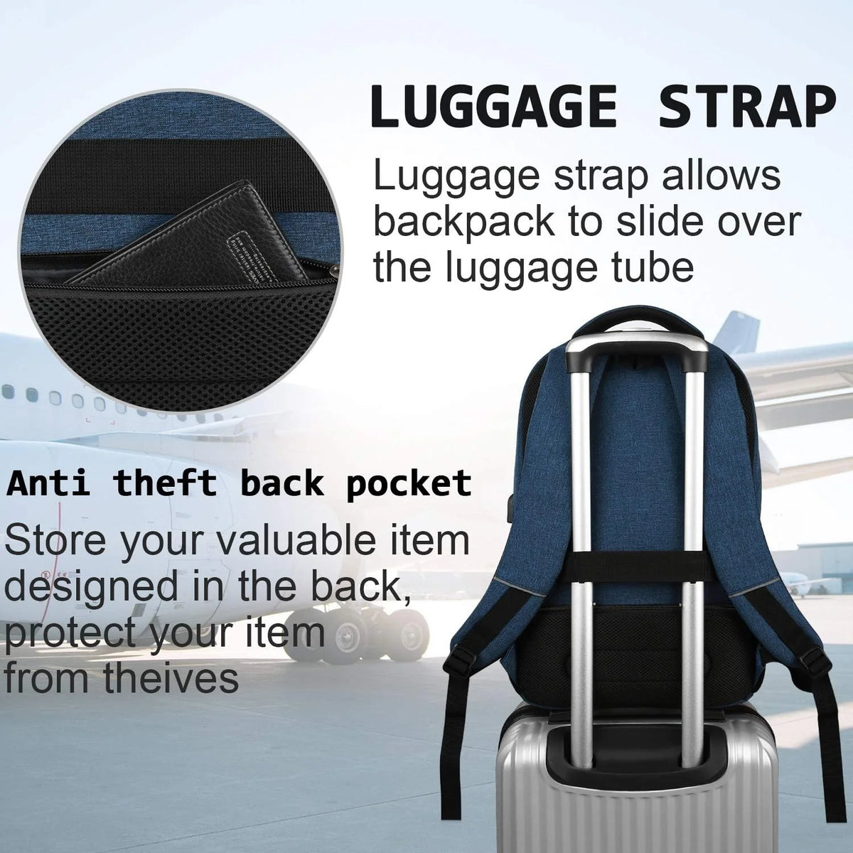Laptop Backpack Anti-Theft USB Charging Waterproof Fits 15.6-Inch Laptop