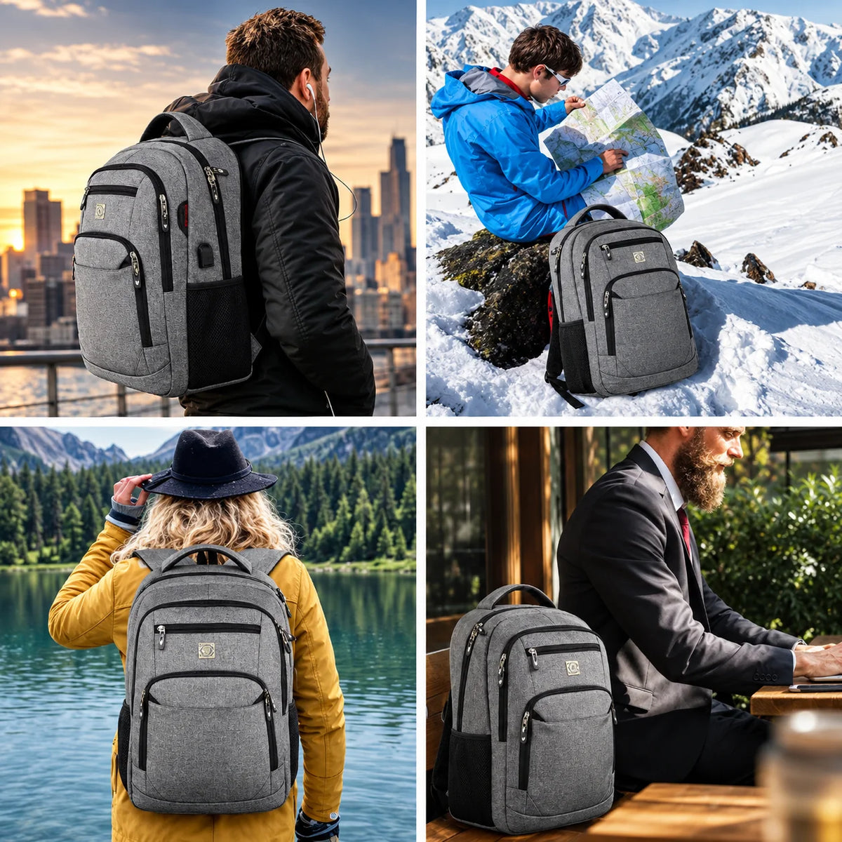 Laptop Backpack Slim Anti-Theft USB Charging Port Fits 15.6 Inch