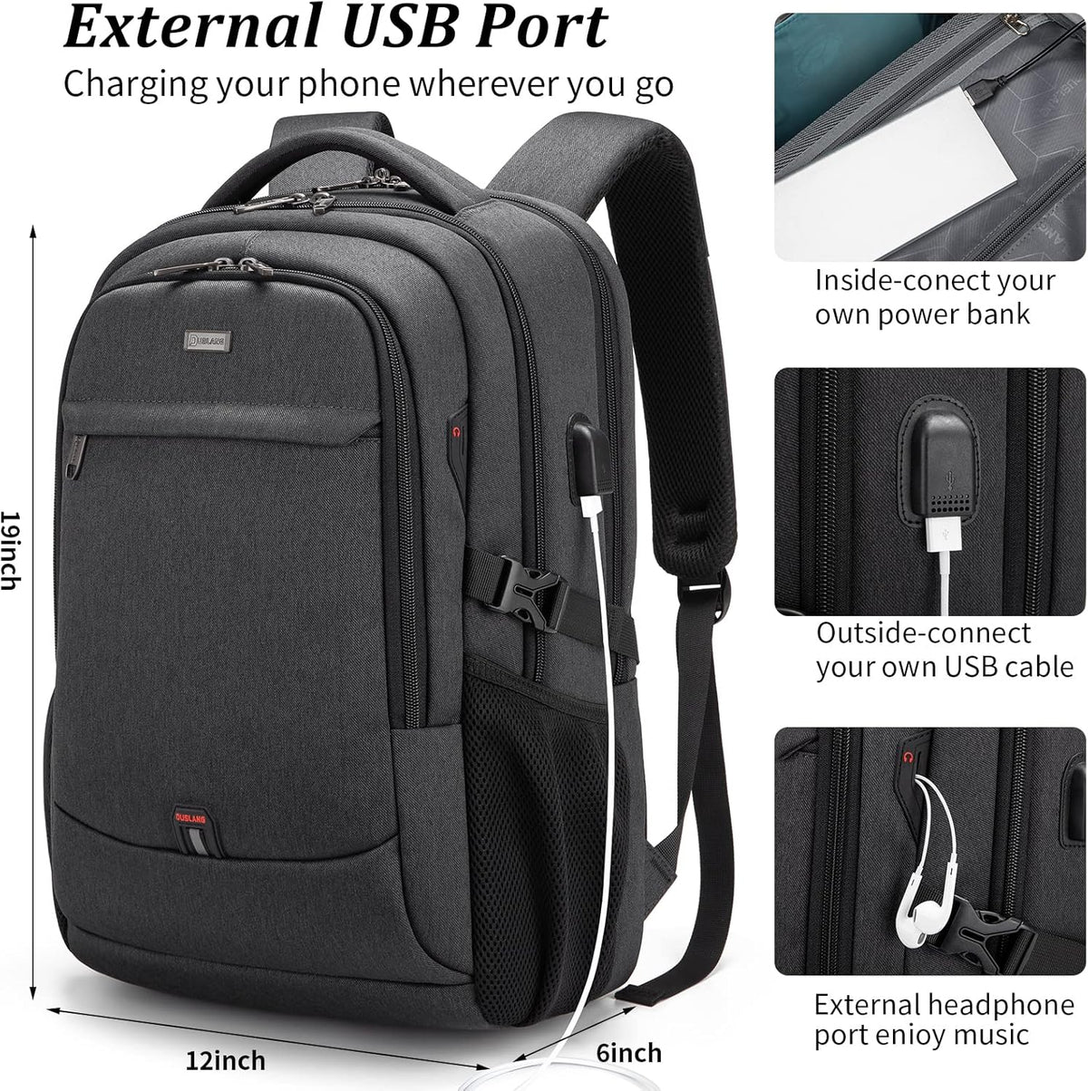 Laptop Backpack Waterproof USB Charging Fits 13–17 Inch