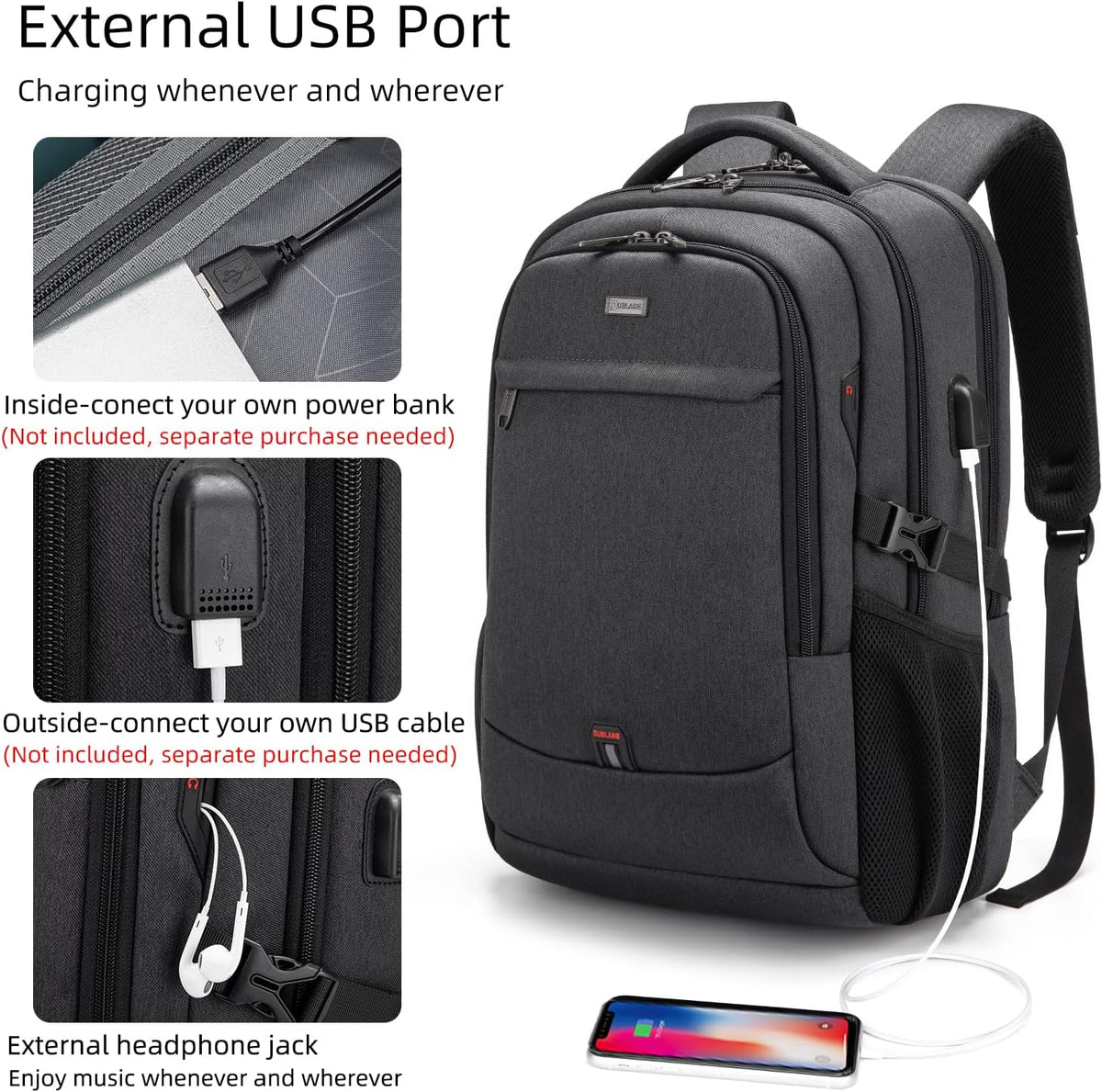 Laptop Backpack Waterproof USB Charging Fits 13–17 Inch