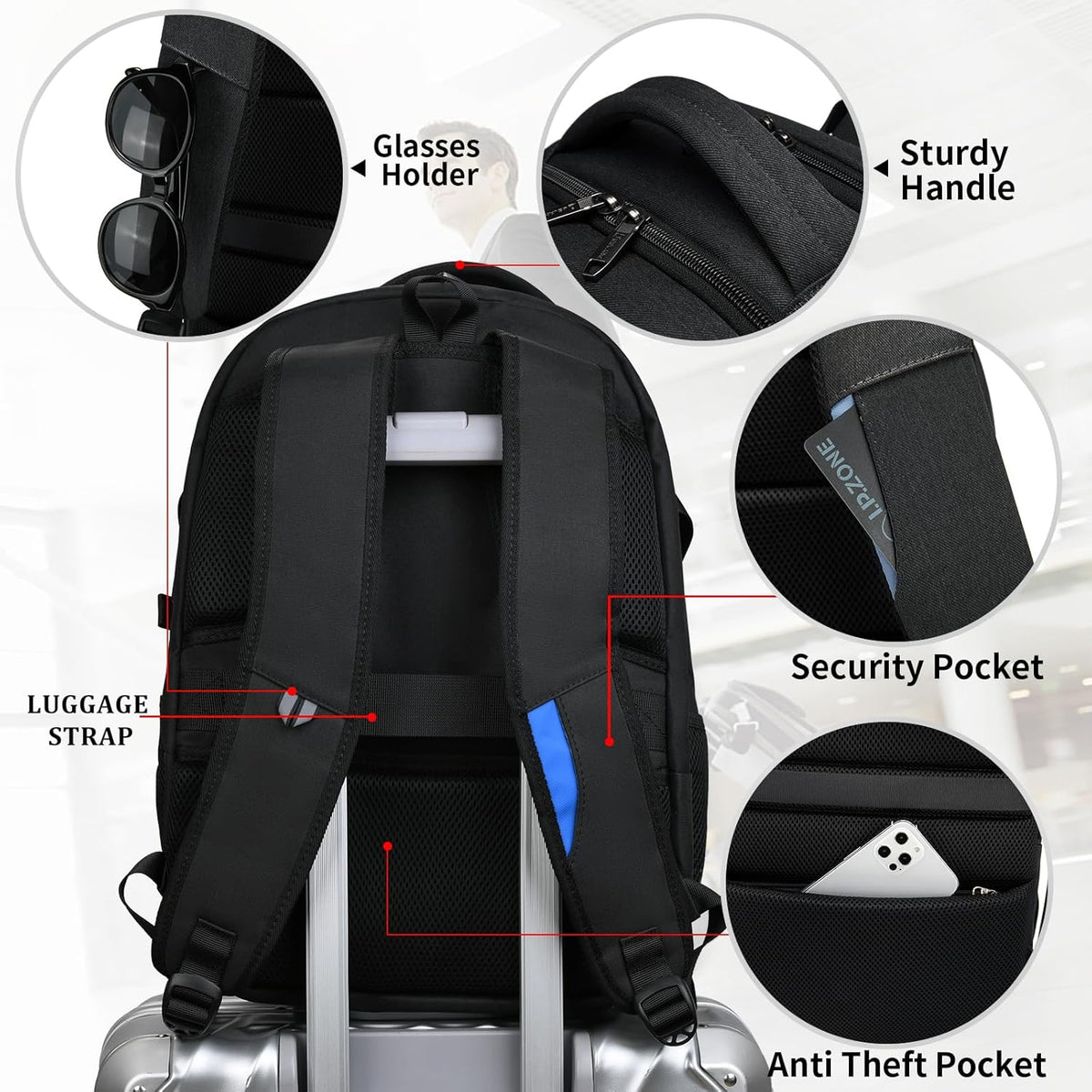 Laptop Backpack Waterproof USB Charging Fits 13–17 Inch