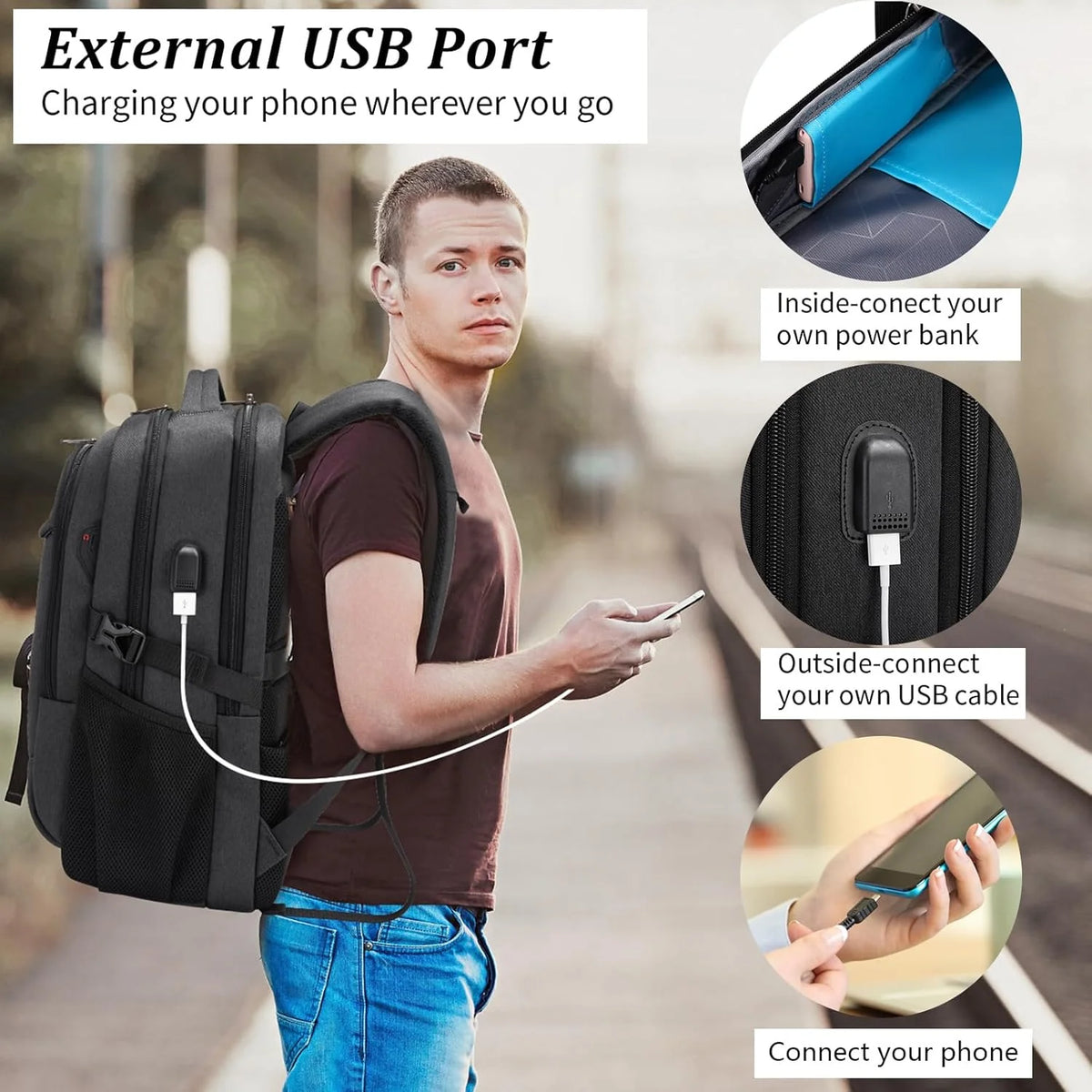 Laptop Backpack Waterproof USB Charging Fits 13–17 Inch