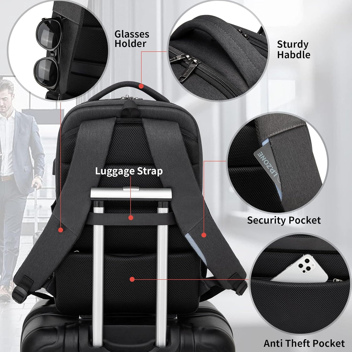 Laptop Backpack Waterproof USB Charging Fits 13–17 Inch