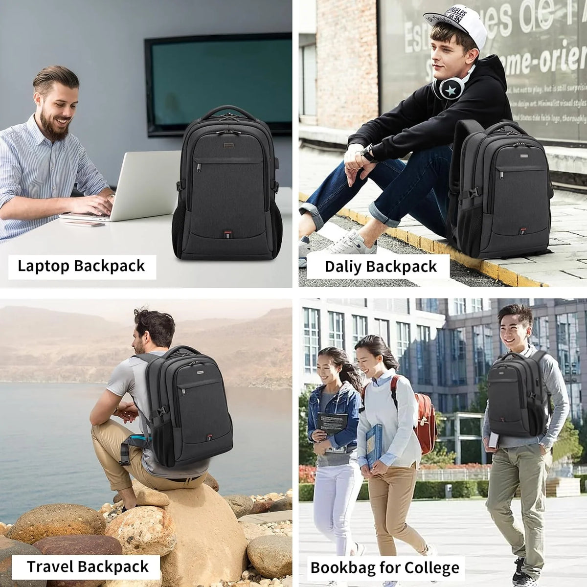 Laptop Backpack Waterproof USB Charging Fits 13–17 Inch