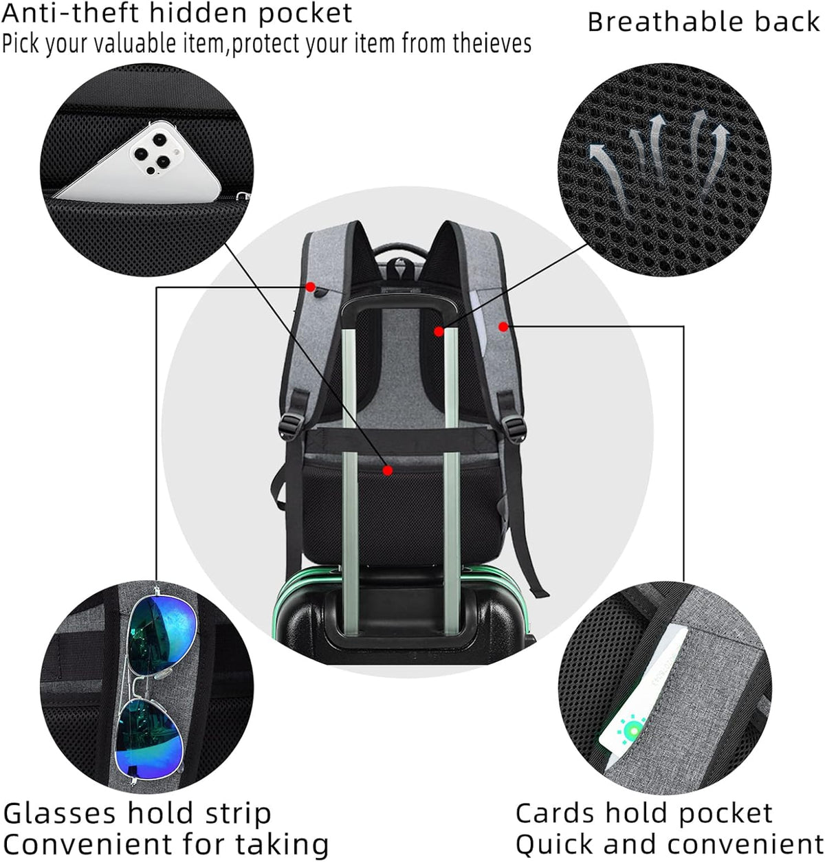Laptop Backpack Waterproof USB Charging Fits 13–17 Inch