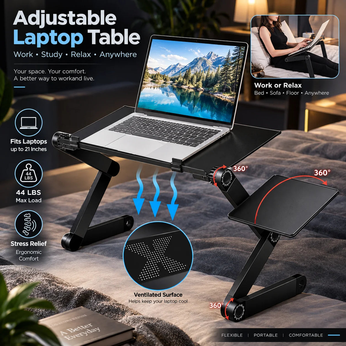 Laptop Stand Adjustable Aluminum 360° Rotating