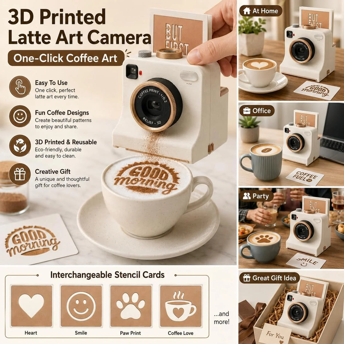 Latte Art Stencil Press Reusable Interchangeable Cards Manual Powder Release