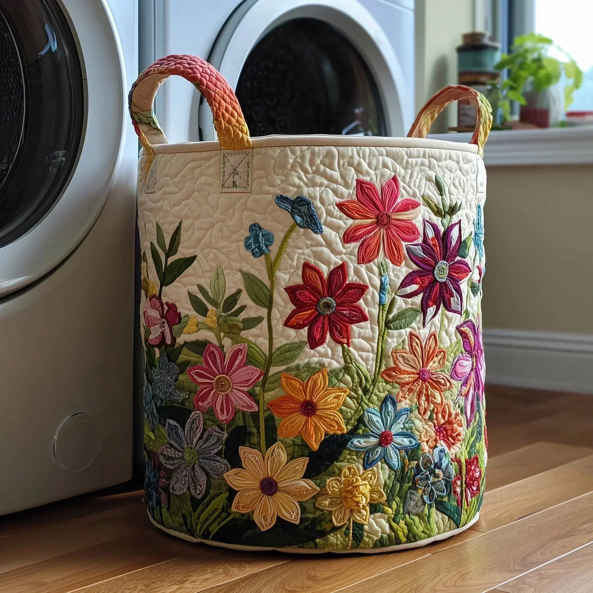 Laundry Basket Hand-Quilted Reinforced Handles 15.9 Gallon Capacity