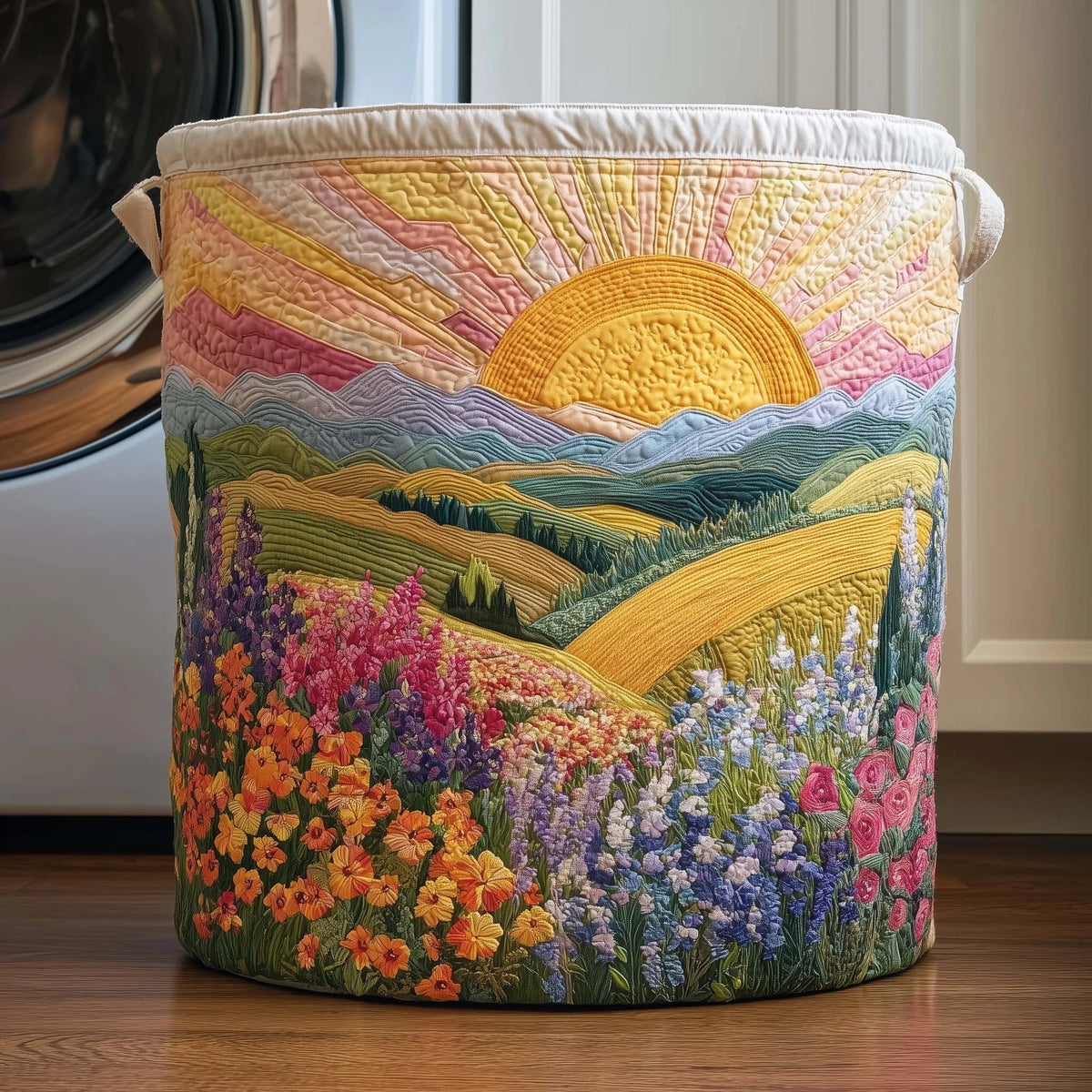 Laundry Basket Hand-Quilted Reinforced Handles 15.9 Gallon Capacity