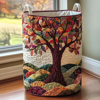 Laundry Basket Quilted Cotton-Polyester Self-Standing Foldable