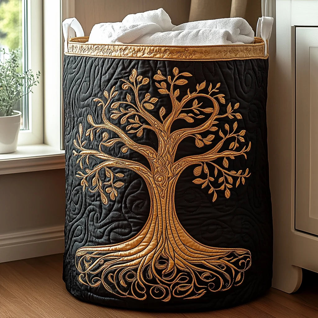 Laundry Basket Quilted Cotton-Polyester Self-Standing Foldable
