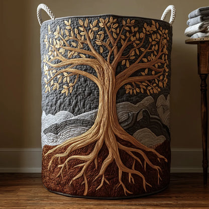 Laundry Basket Quilted Cotton-Polyester Self-Standing Foldable