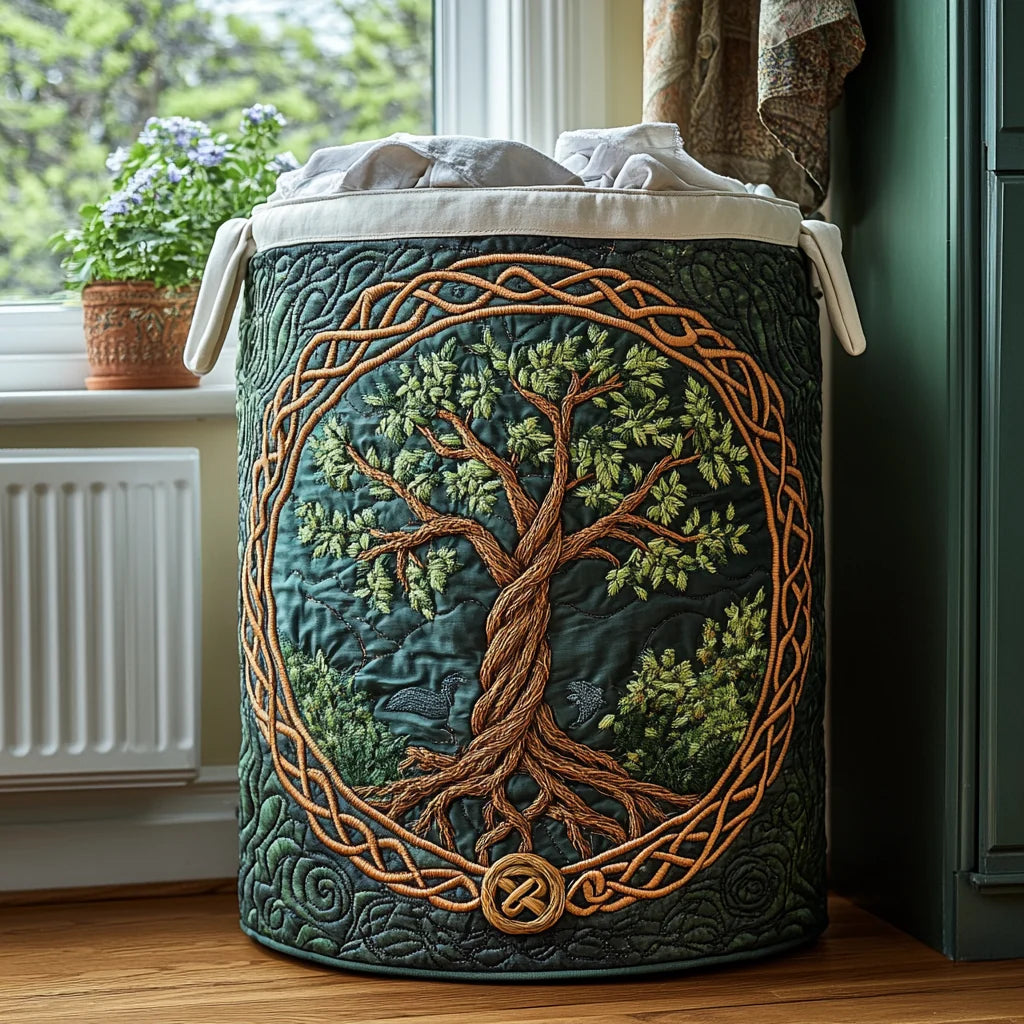 Laundry Basket Quilted Cotton-Polyester Self-Standing Foldable