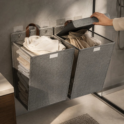 Laundry Basket Wall-Mounted Foldable Linen Fabric