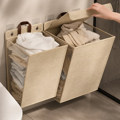 Laundry Basket Wall-Mounted Foldable Linen Fabric