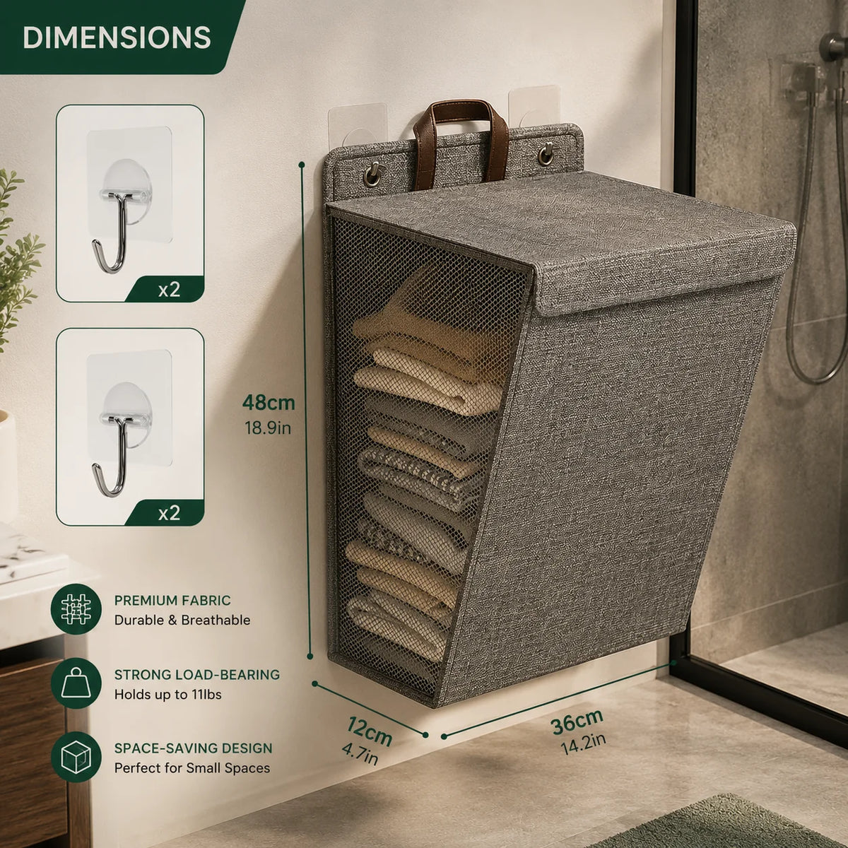 Laundry Basket Wall-Mounted Foldable Linen Fabric