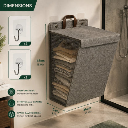 Laundry Basket Wall-Mounted Foldable Linen Fabric
