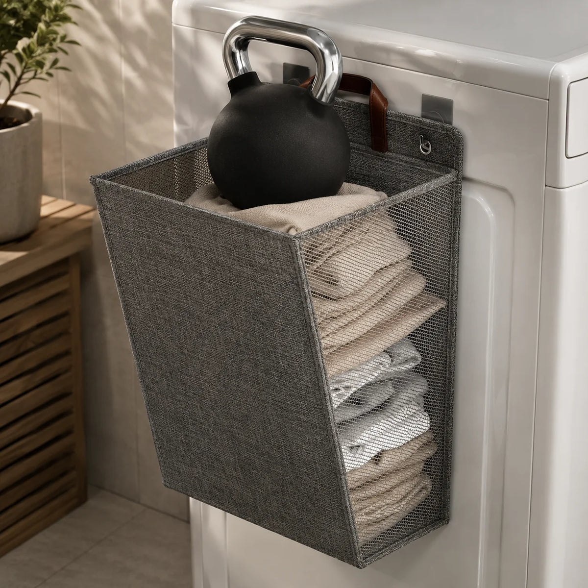 Laundry Basket Wall-Mounted Foldable Linen Fabric