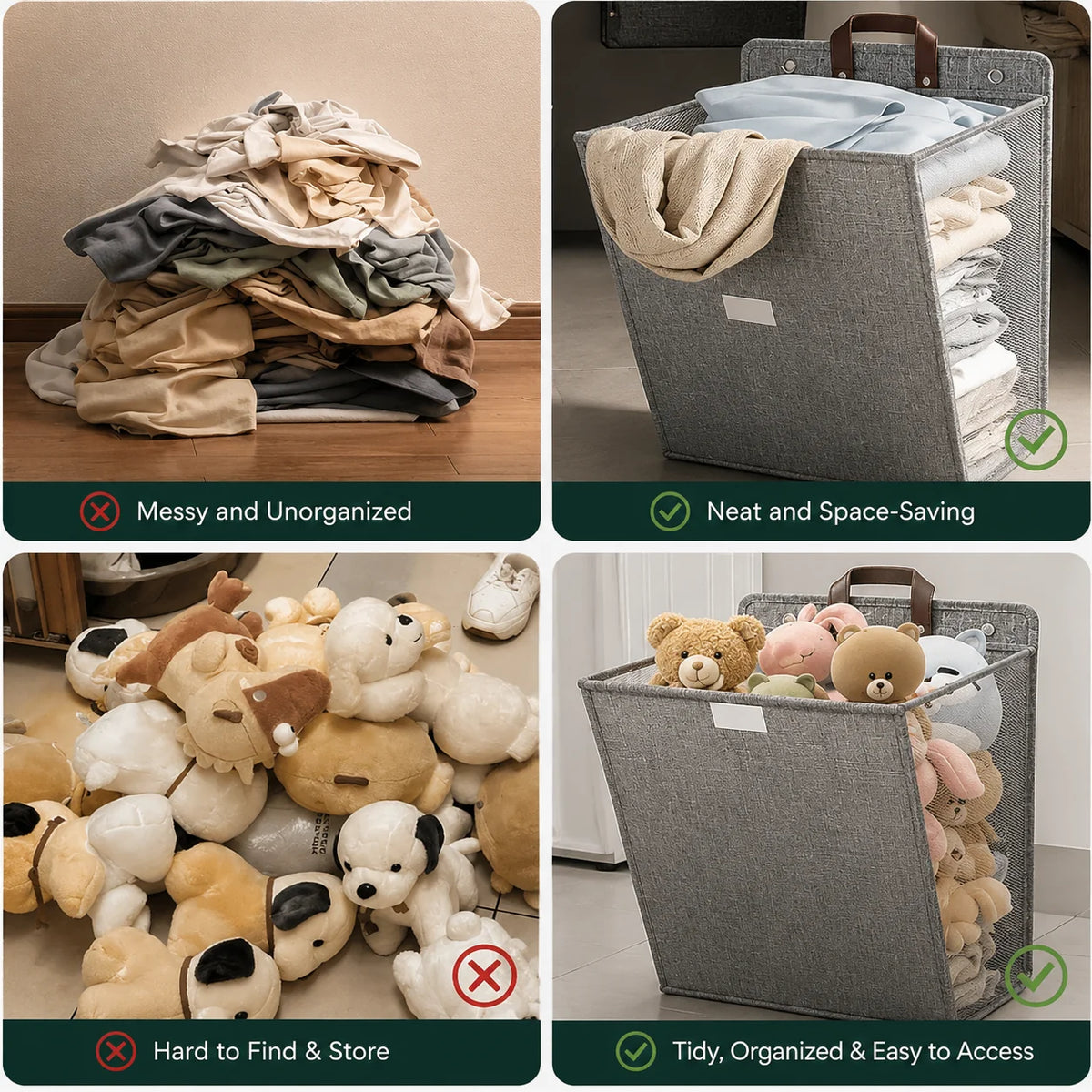 Laundry Basket Wall-Mounted Foldable Linen Fabric