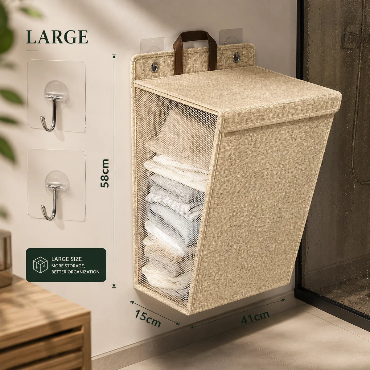 Laundry Basket Wall-Mounted Foldable Linen Fabric