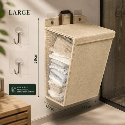 Laundry Basket Wall-Mounted Foldable Linen Fabric