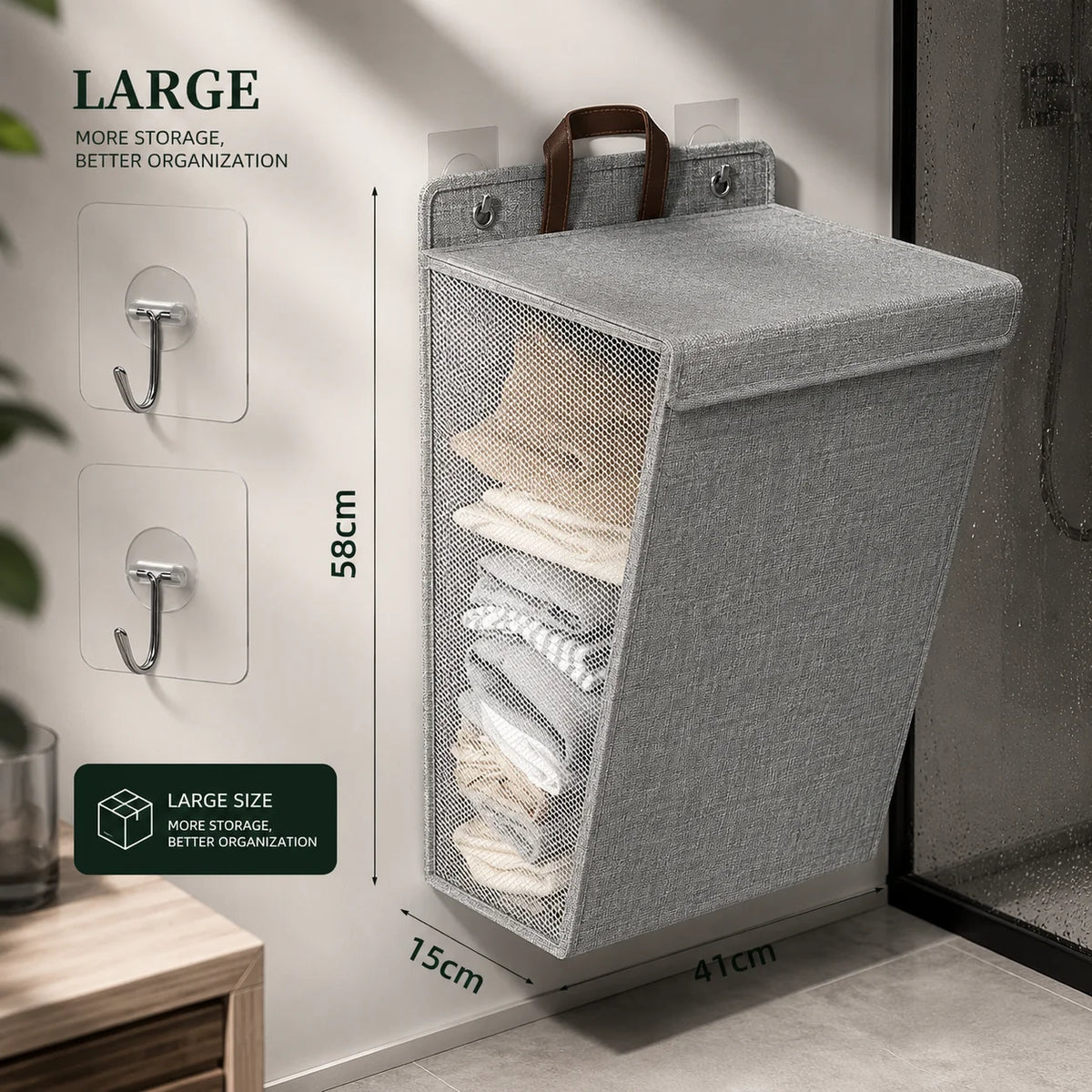 Laundry Basket Wall-Mounted Foldable Linen Fabric