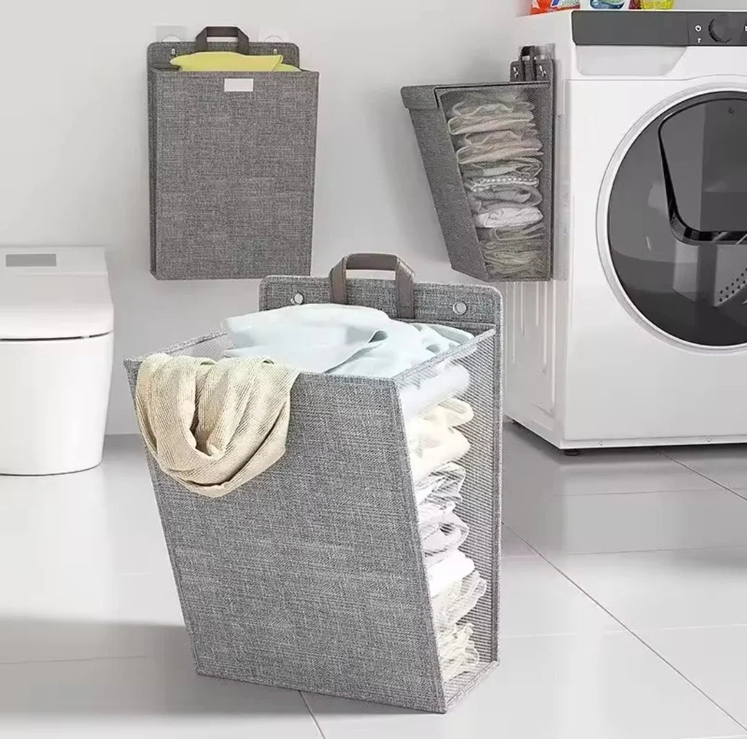 Laundry Basket Wall-Mounted Foldable Mesh No-Drill