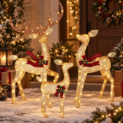 Lighted Reindeer Set Three-Piece Warm White LED