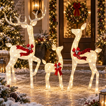 Lighted Reindeer Set Three-Piece Warm White LED