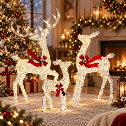 Lighted Reindeer Set Three-Piece Warm White LED