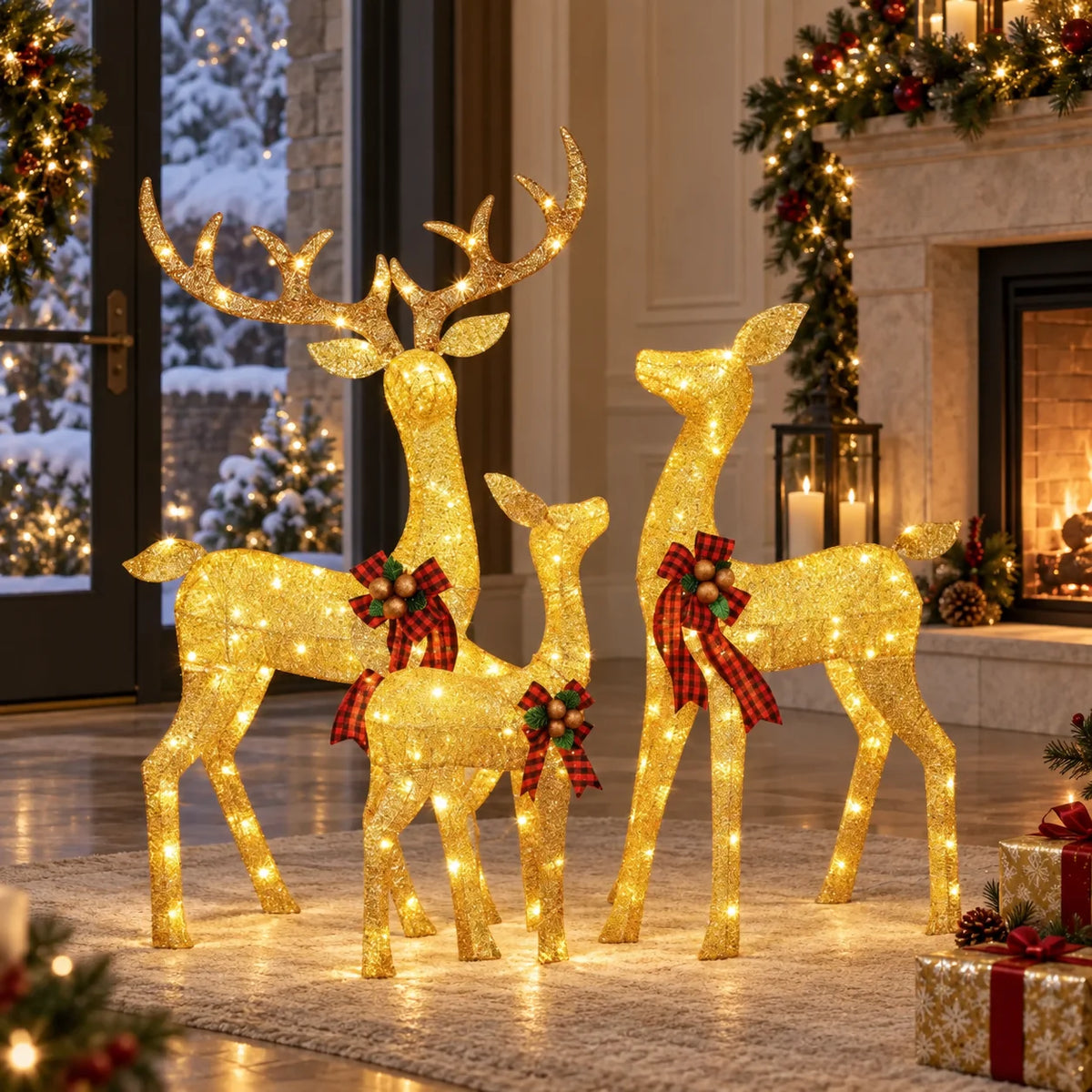 Lighted Reindeer Set Three-Piece Warm White LED