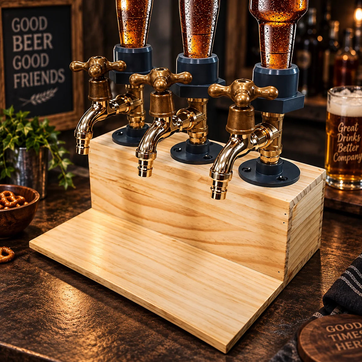 Liquor Dispenser Rustic Wood & Metal Taps