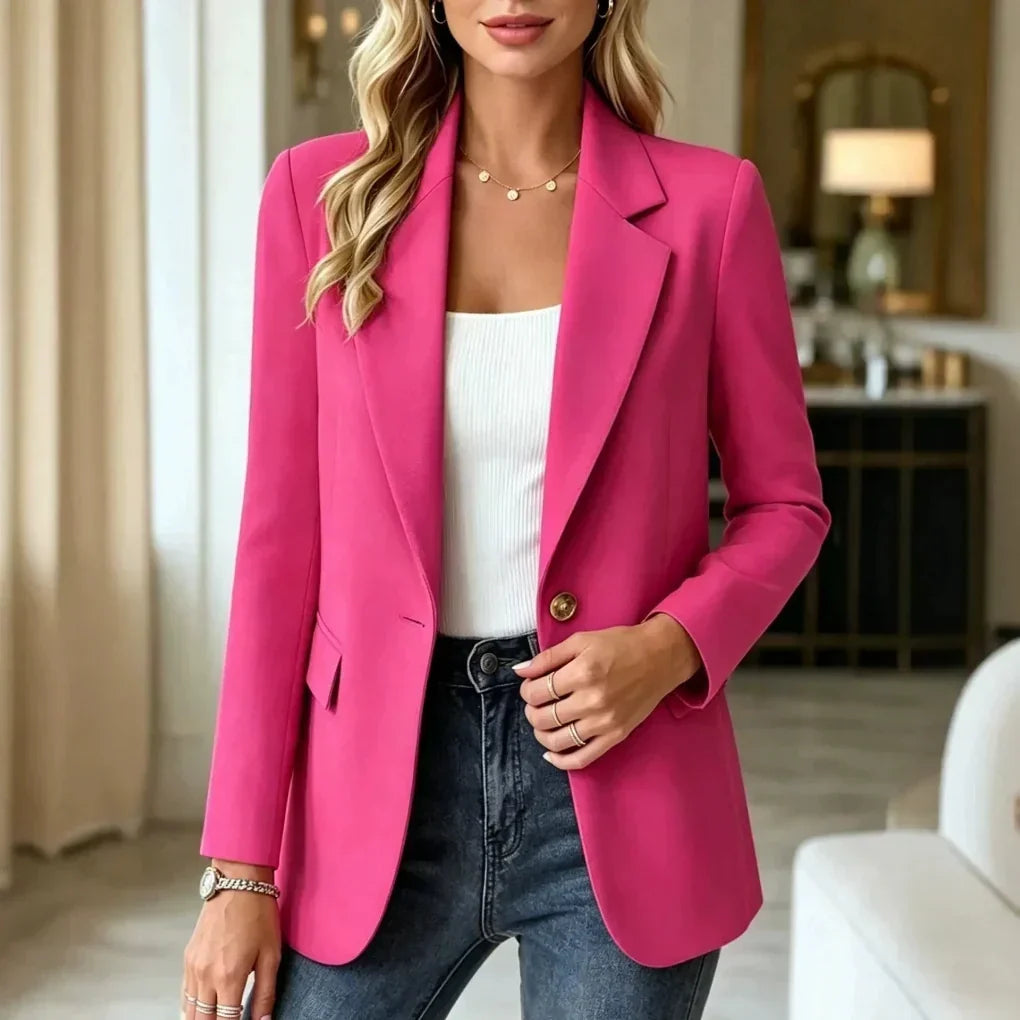 Long Blazer Lightly Tailored Notch Collar & Single Button