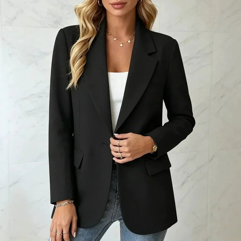 Long Blazer Lightly Tailored Notch Collar & Single Button