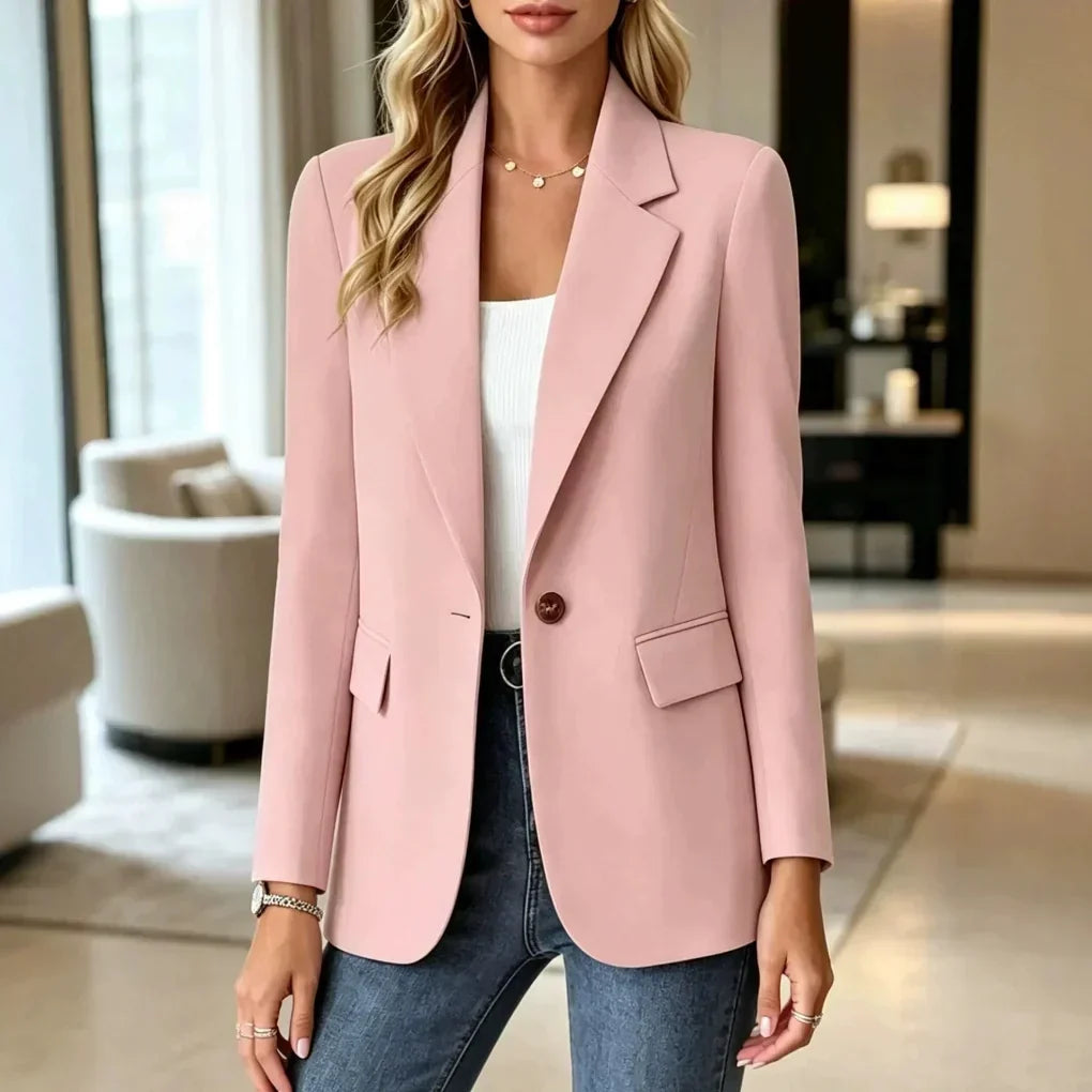 Long Blazer Lightly Tailored Notch Collar & Single Button